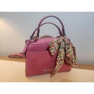 Steve Madden Pink Leather Handbag with Floral Scarf Accent